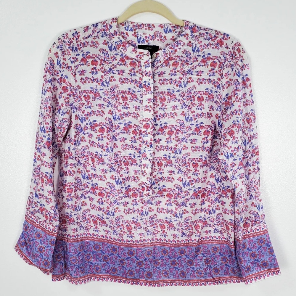 J. Crew Iris Block Print Popover Tunic Boho Blous… - image 1